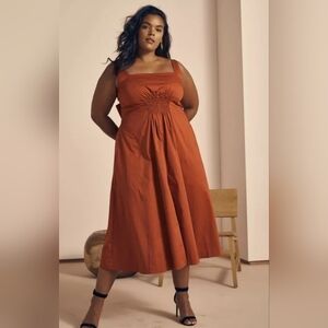 BR X HARBISON Sz. 14 Smocked Apron Dress Red Clay Sophisticated Midi NWT